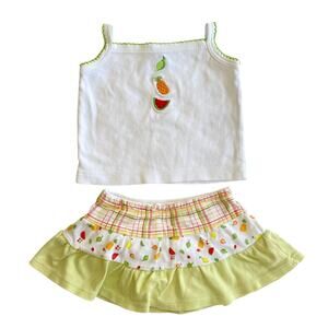 Kissy Kissy Baby Girls Green Fruit Print Tank Top Skirt Outfit Set Pima 0-3m